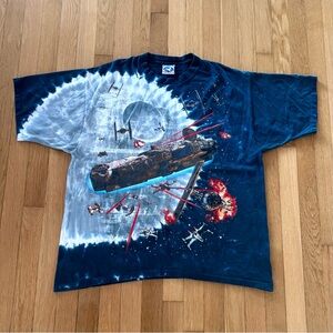 Vintage Star Wars Liquid Blue AOP T shirt Millennium Falcon Death Star XL
